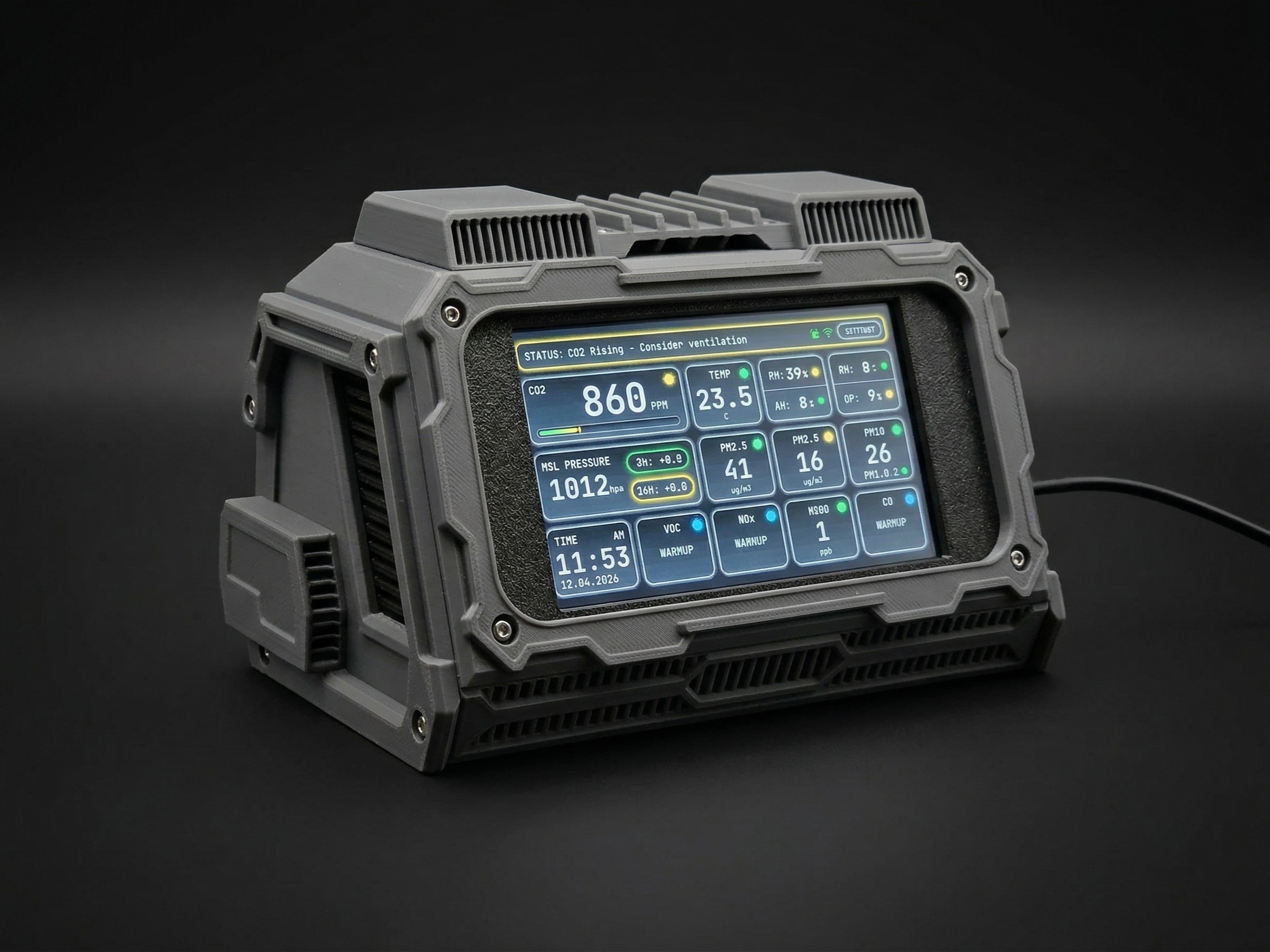 Aura AQ Lunar Artifact Enclosure met touchscreen display