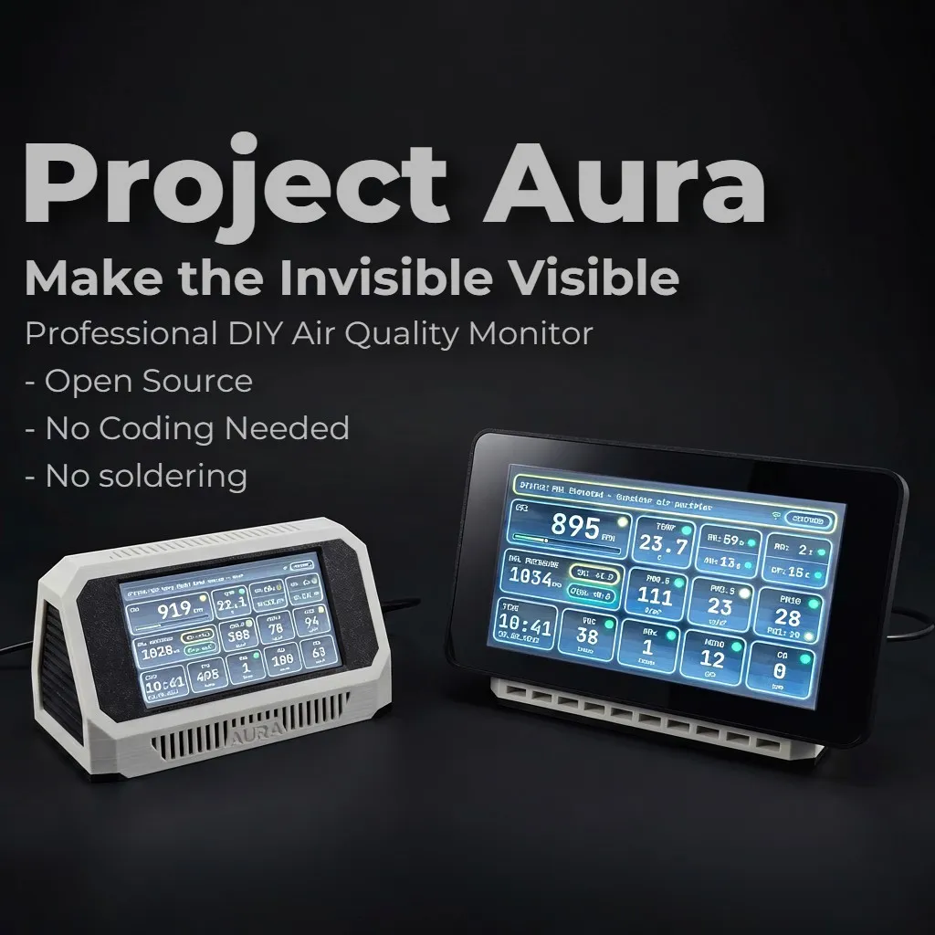 Project Aura AQ - Make the Invisible Visible - Open source luchtkwaliteitsmonitor met 4.3 inch en 7 inch touchscreen
